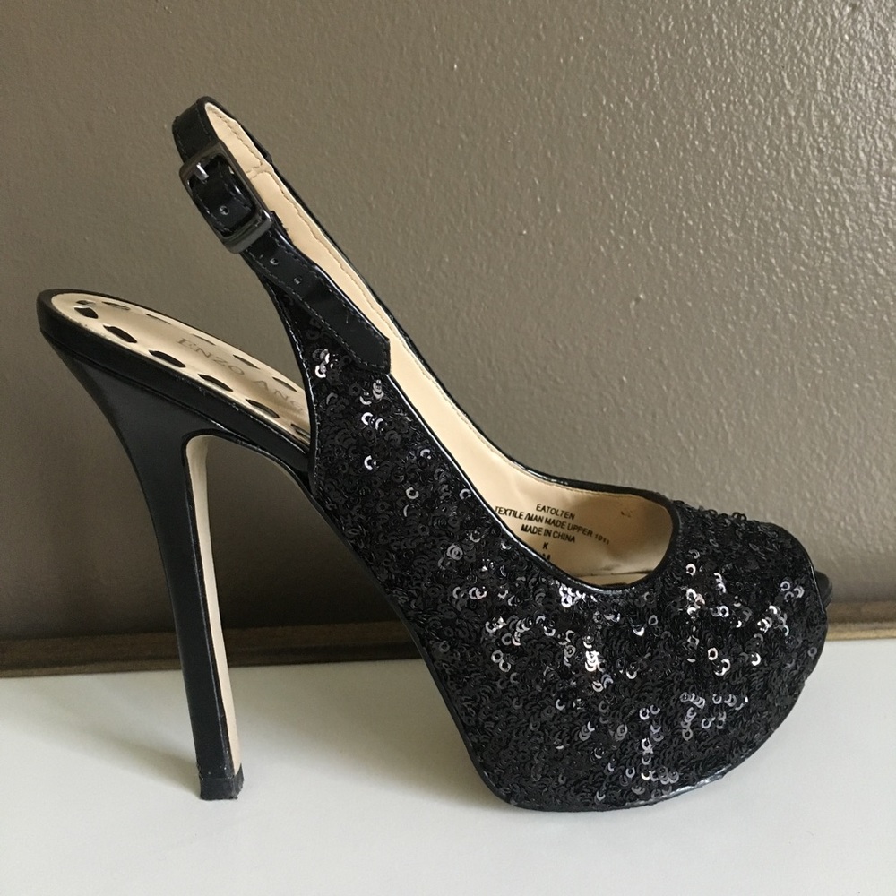Enzo Angiolini Black Sequin Platforms - Size 6